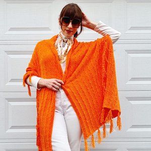 Chenille Bright Orange Shawl